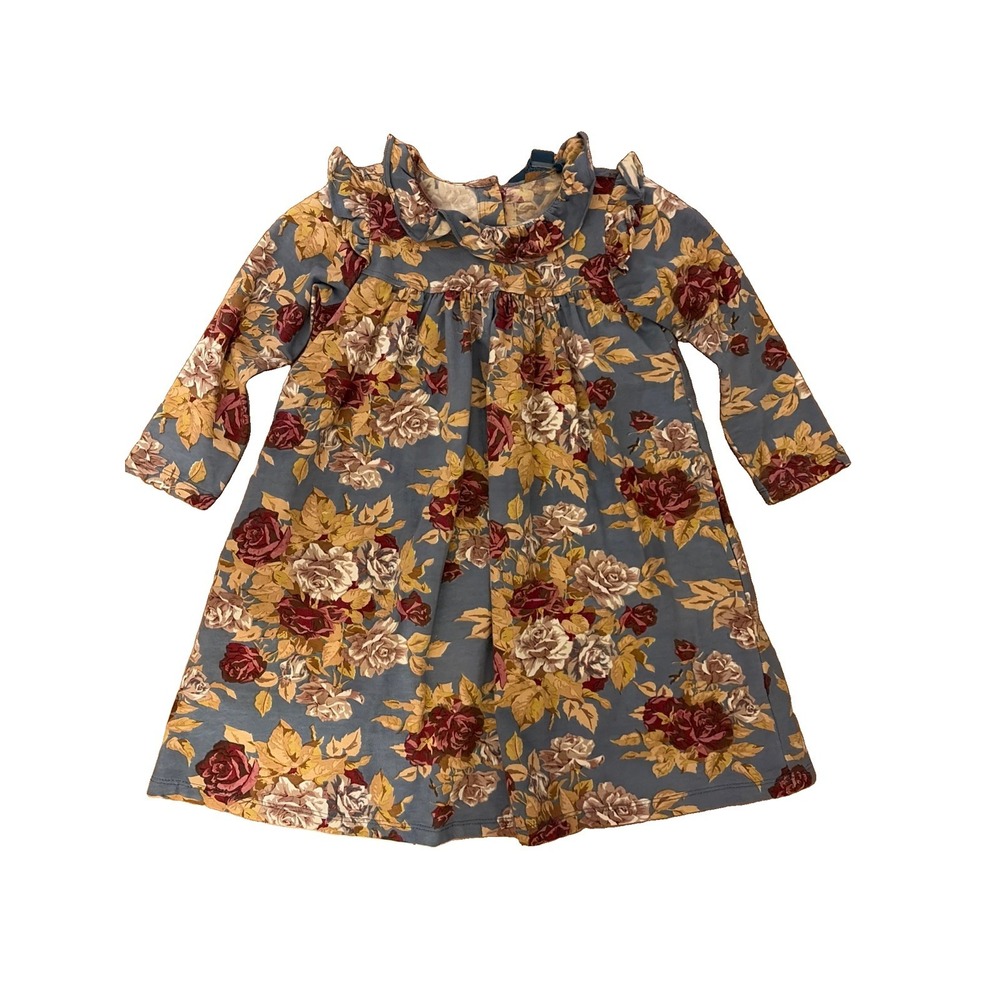 April Cornell Girls Dress Ruffle Collar Blue Floral Rose Fall Size 3/4 Pockets